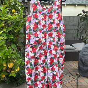Nooworks Garden Suit Berries strawberry print floral linen jumpsuit XS
